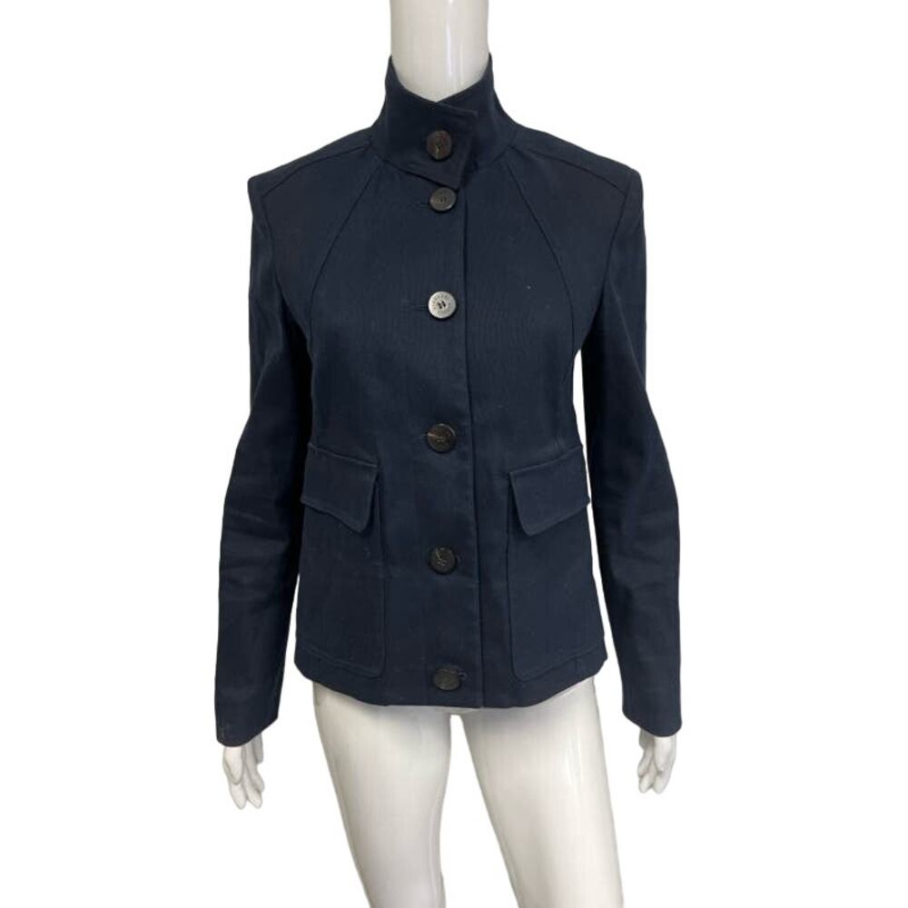 BURBERRY LONDON Blue Navy Wool Mock Neck Slim Fit Blazer Jacket US 8